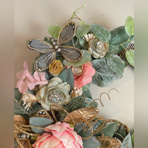 Asymmetrical Butterfly Floral Spring Wreath - Picture 2 of 7